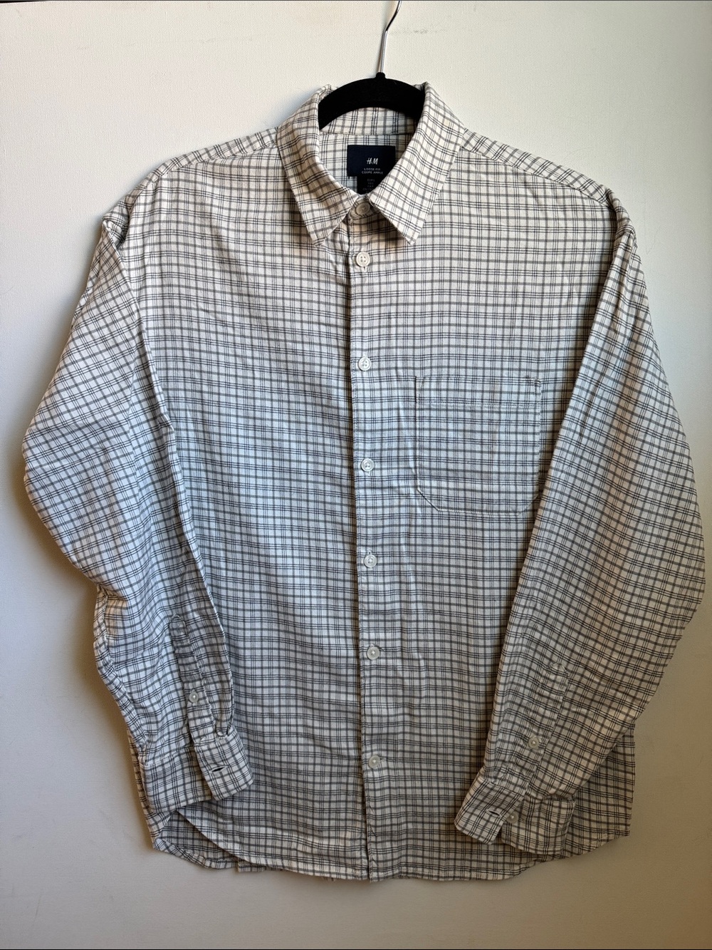 H&M Beige and Gray Checked Cotton Button-Down Shirt
